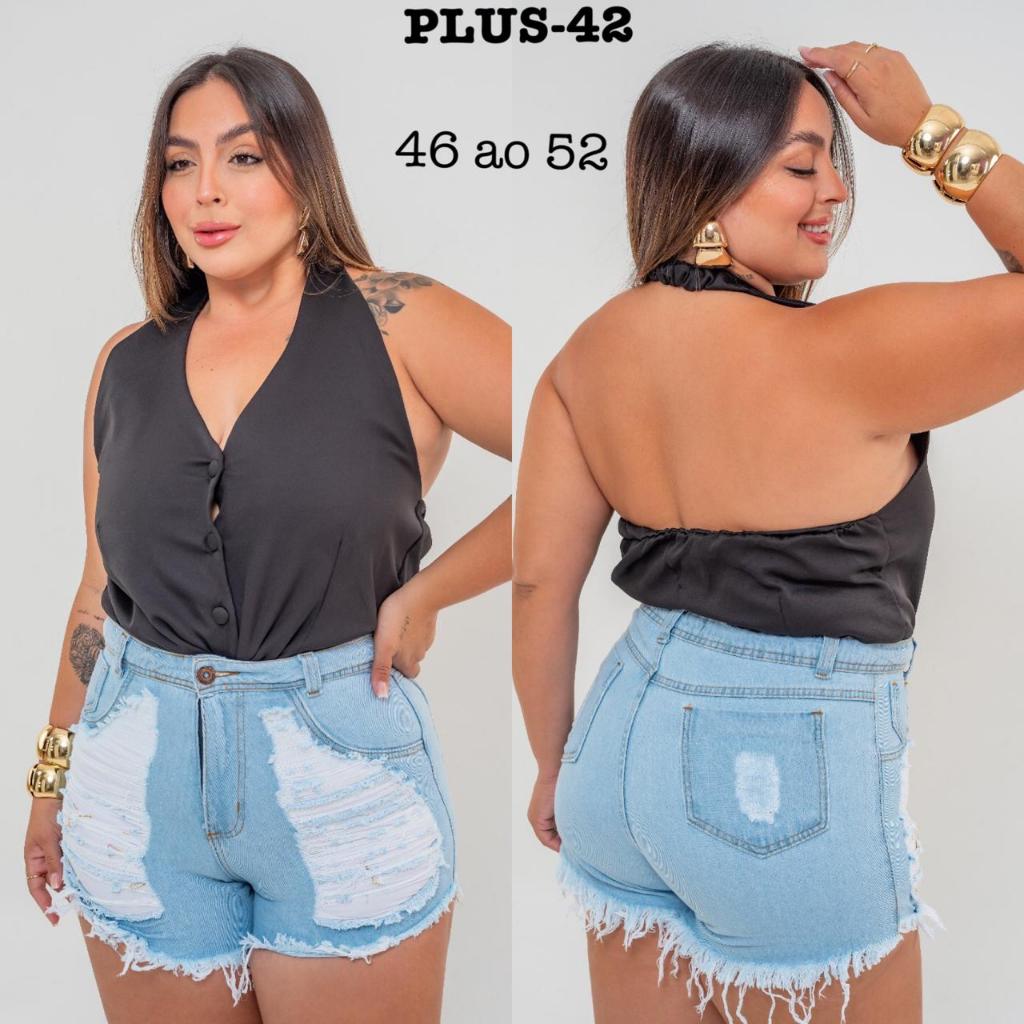 Detalhes do Short Plus Jolic Jeans (modelos com detonados)