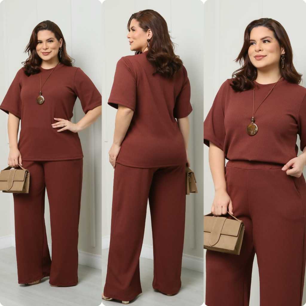 Conjunto  Feminino Blusa Oversized Y Calça Pantalona Tamanho M G