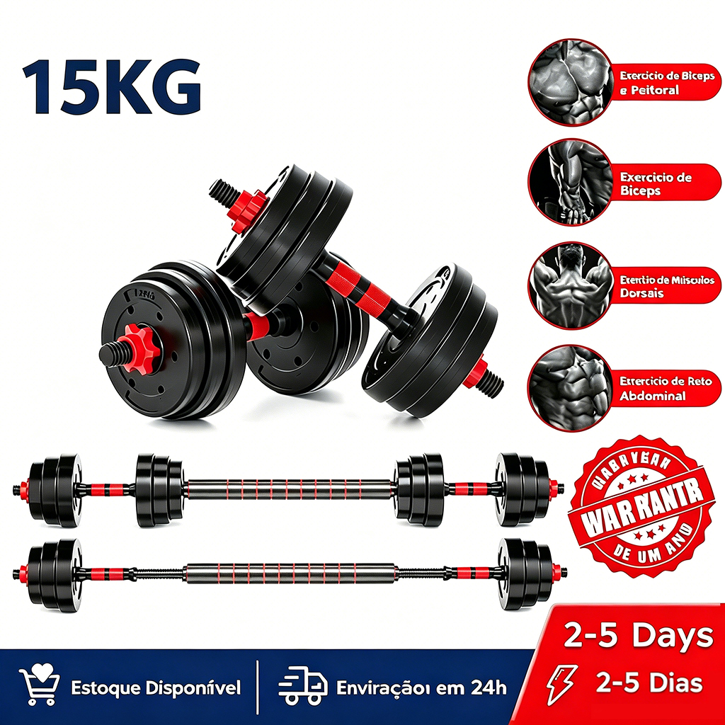 Kit Halteres Barra Kettlebell 6 em 1 Peso Musculação treino em casa