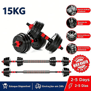 Kit Halteres Barra Kettlebell 6 em 1 Peso Musculação treino em casa