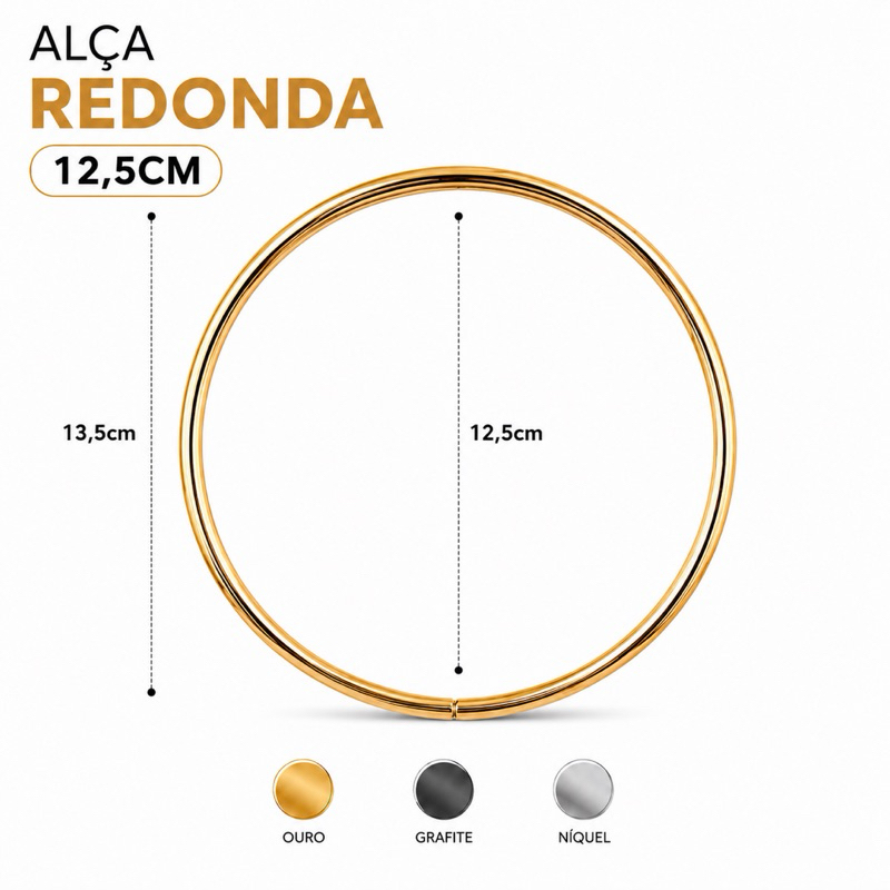 Alça para bolsa de metal redonda 12.5cm - 1PAR