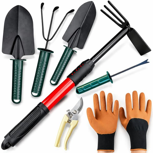 Kit Jardimagem 7 Peças de Alta Qualidade Enxadinha XGG 40CM Pás Grandes Rastelo Saca Erva Daninha Alicate de Poda e Luva