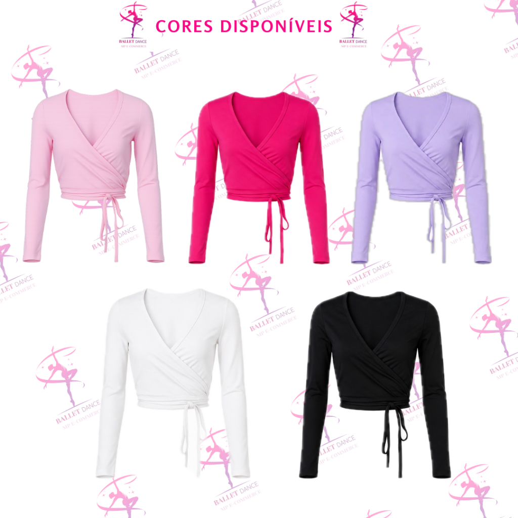 Casaquinho Colorido Ballet Transpasaado Em Suplex Rosa/Preto - Infantil/Juvenil - Para Bailarinas