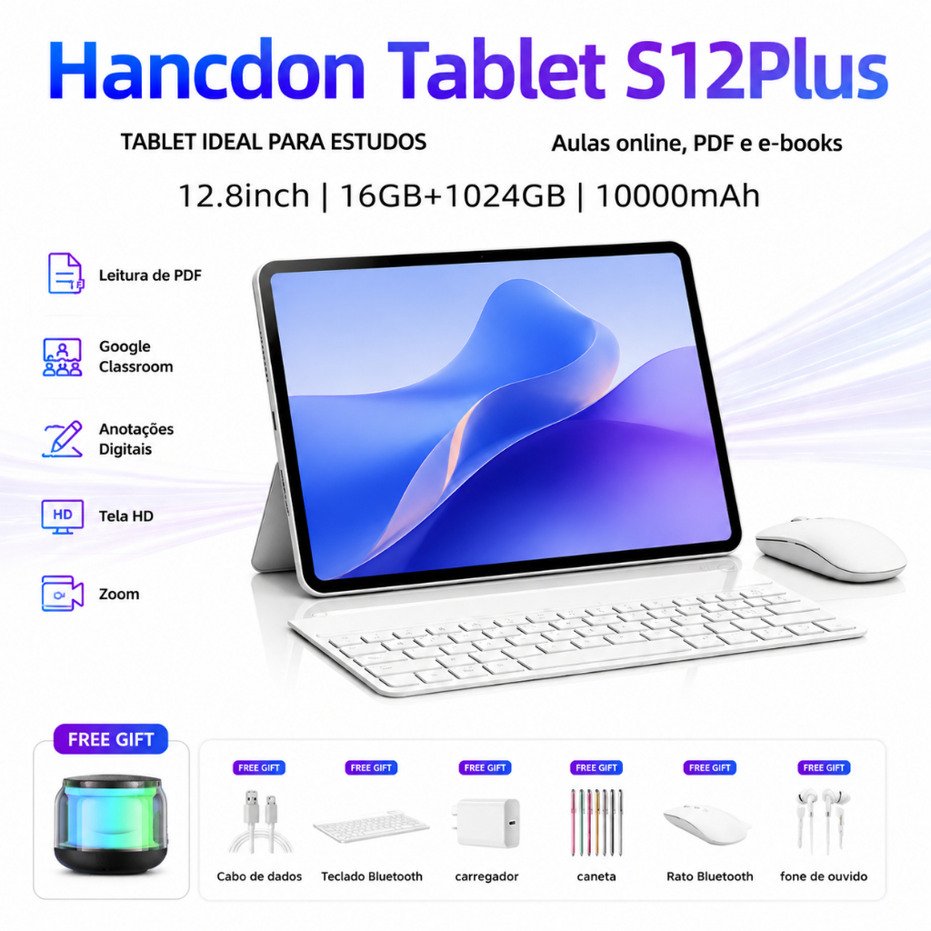 【Free Keyboard and mouse】S12 Plus Tablet 12.8-inch Tablet 16GB+1024GB features 5G and Dual SIM. 10000mAh Tablet WIFI