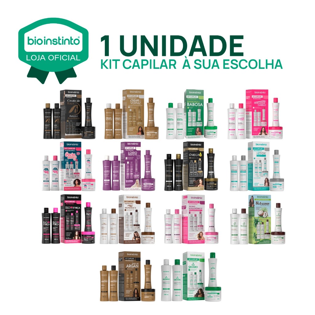 Kit Capilar Bio Instinto Hidratação Maciez Brilho cabelos lisos cacheados ressecados e com frizz