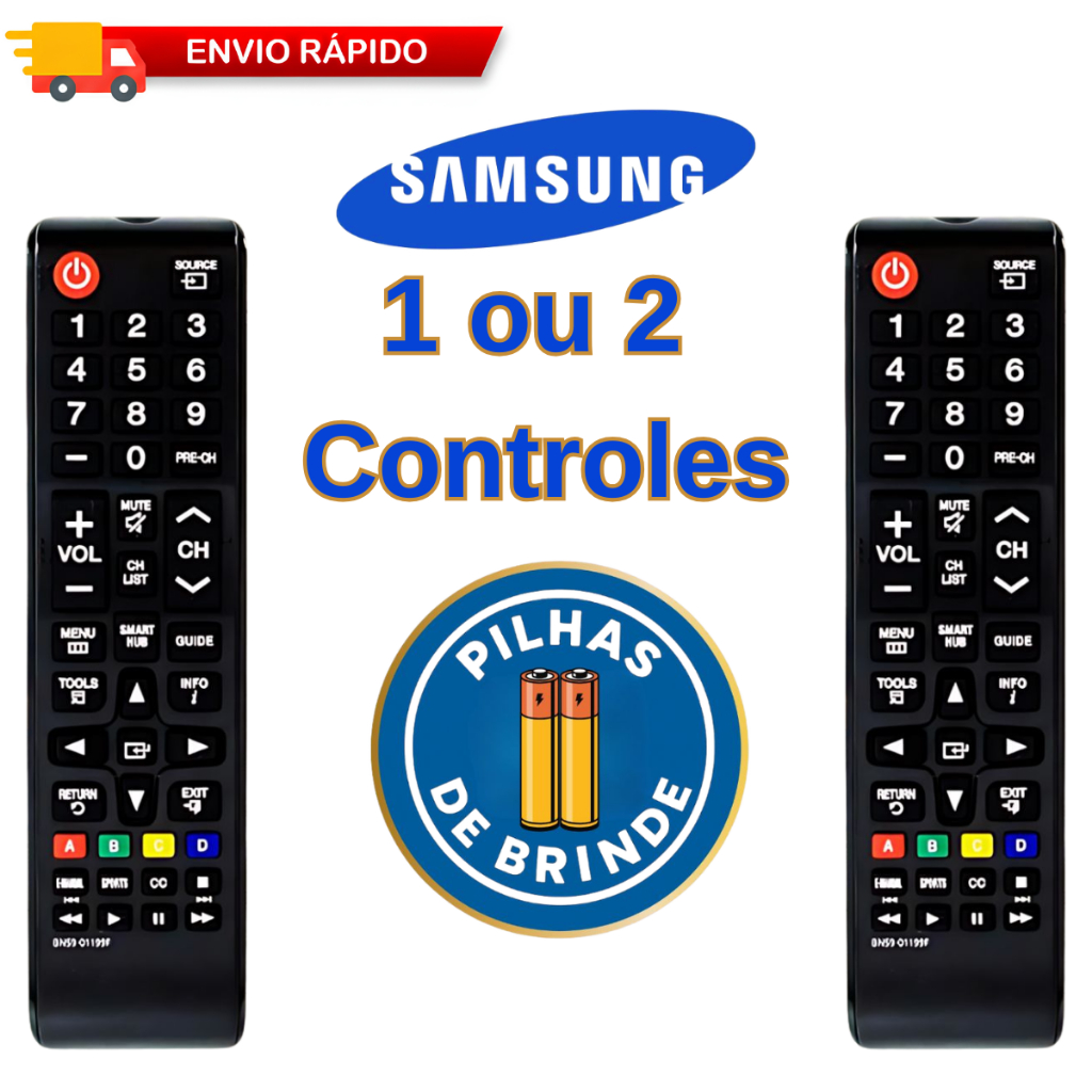 Controle Remoto Compatível Samsung Smart TV com Pilhas Inclusas Pronto para Uso 1 ou 2 Controles