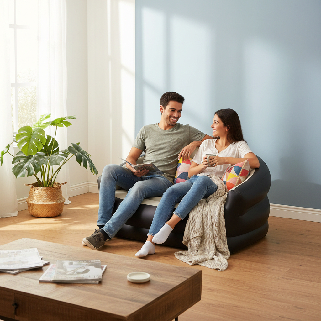 Mini Sofá Inflável 2 Lugares Puff Poltrona Portátil Camping Casa Resistente Confortável Sala Quarto
