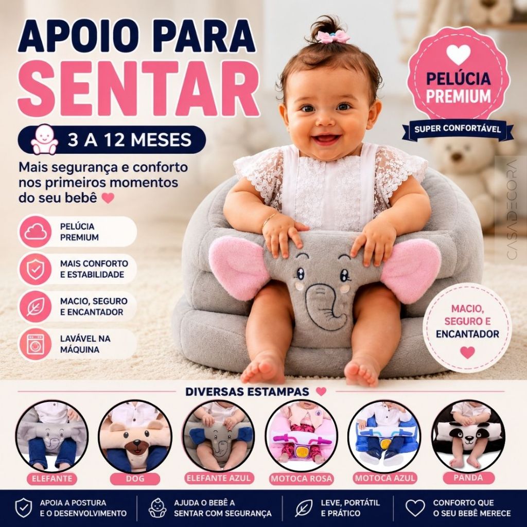 Assento Bebê Pelúcia Apoio Para Sentar Infantil Confortável Sofá Com Encosto Macio Seguro Cadeira