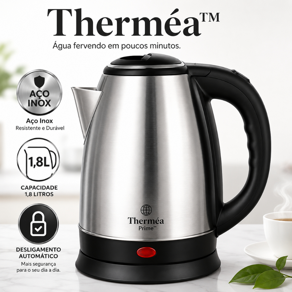 Chaleira Elétrica Inox 1,8L 1000W 127V Desligamento Automático Base 360° Aquecimento Rápido Therméa Prime