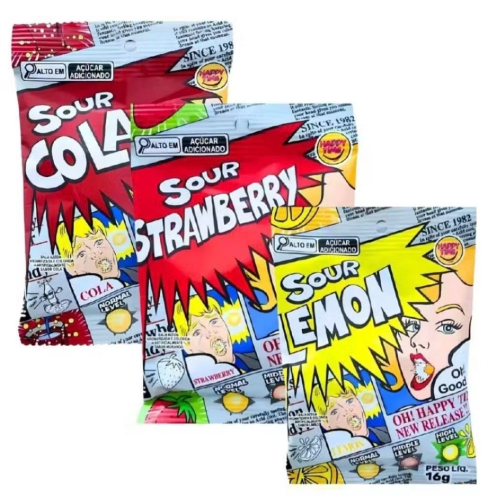 Kit 3 Balas Sour Happy Time Super Ácidas com 3 Sabores 3x16g - Happy Time