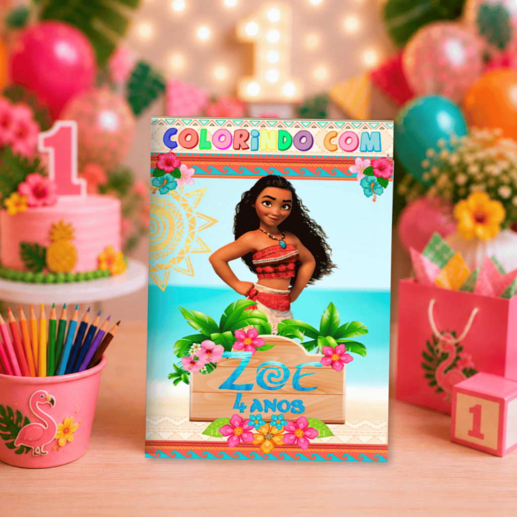 Livro de Colorir Moana Personalizado | Revista de Colorir infantil Personalizada para festa
