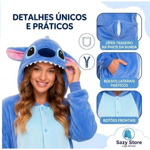 Kigurumi Stitch Adulto Premium Pijama Fantasia Macacão Unissex Plush Quentinho Cosplay — imagem 2 de 2