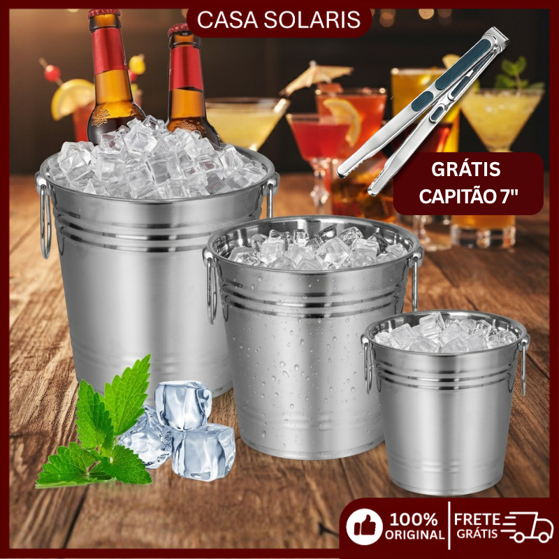 3 Kit Balde De Gelo Inox Balde De Gelo 1/3/6 Litros Ideal Para Resfriar Cervejas Uísque E Champanhe Em Festas