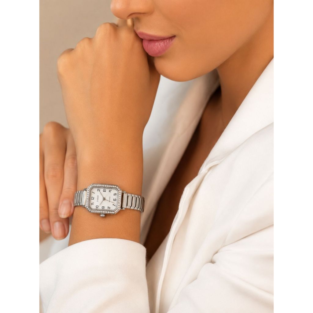Relógio Feminino Prata com Strass + Caixa Presente Almofadada