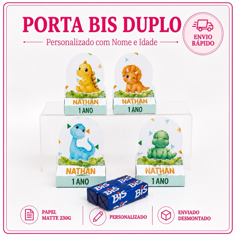 Lembrancinha Porta Bis Dinossauro Baby Personalizado Festa Infantil
