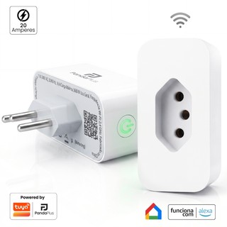 Tomada Inteligente Wifi 16A/20A Medidor Consumo App Panda Plus Alexa Google Tuya Comando Voz Bivolt