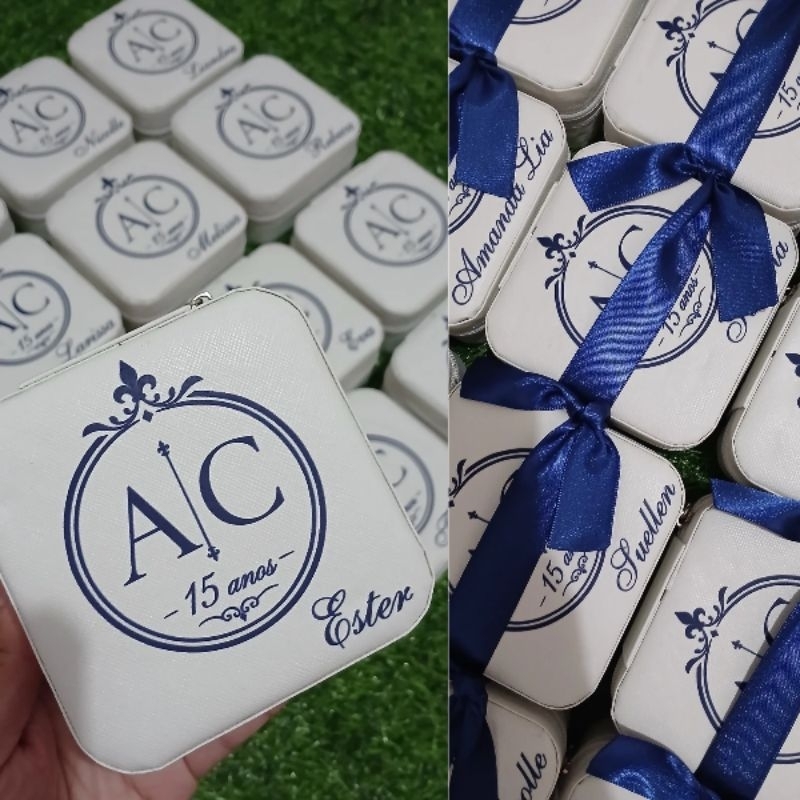 Porta Joia Lembrancinha Personalizada Azul Marinho Debutante 15 anos Aniversário Nascimento Maternidade Casamento