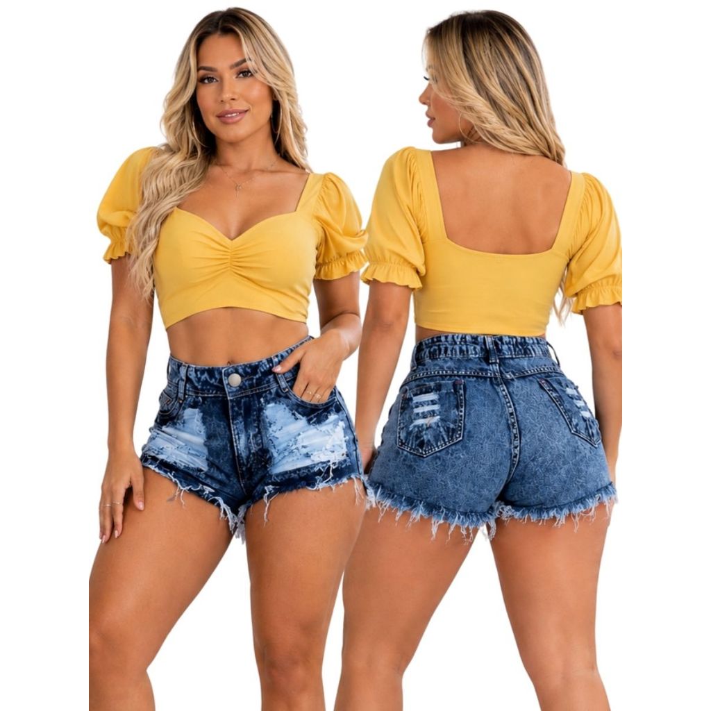 Short Feminino Jeans Detonado C/ Forro