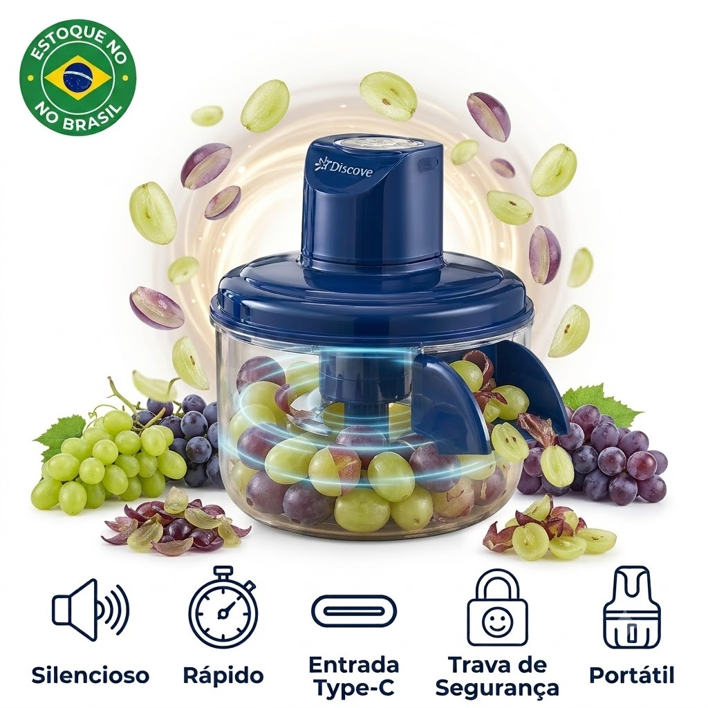 Descascador Elétrico Automático Alho E Uvas Recarregável USB Type-C 50W Bivolt Triturador Legumes Prático Cozinha