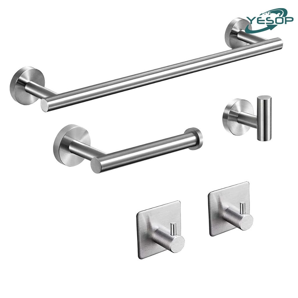 YESOP Kit Acessórios Banheiro 5 Peças Inox Escovada Toalheiro Suporte Para Papel