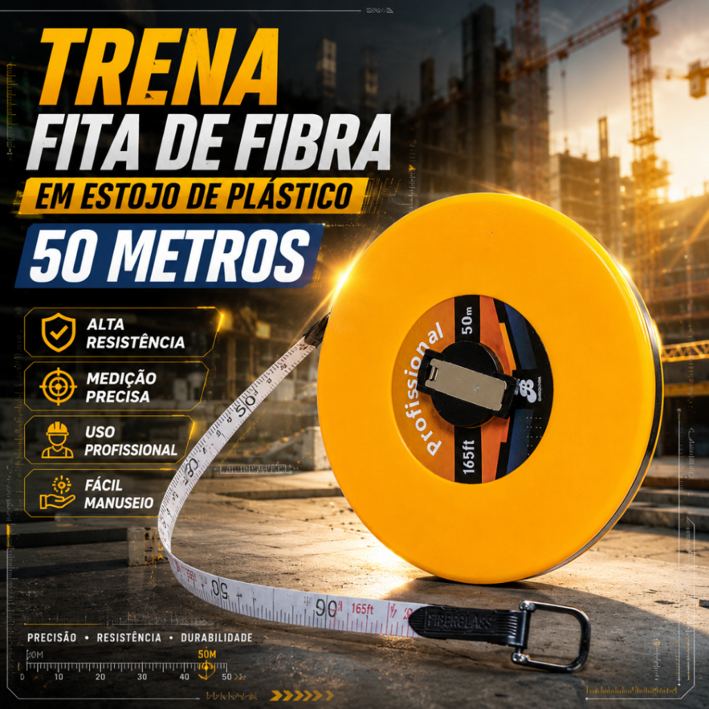 Trena Fita De Fibra Em Estojo De Plástico 50 Metros