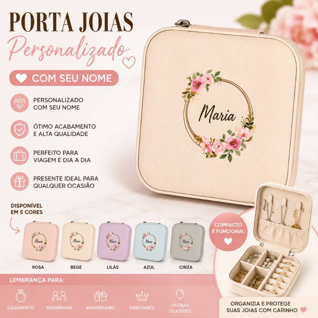 Porta Joias Personalizado com Nome, Lembrancinha para Casamento, madrinhas, Aniversário, VX