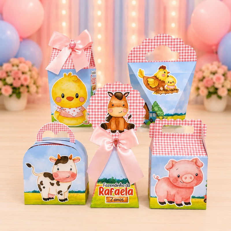 Kit Festa Fazendinha Menina Caixinhas para festa infantis lembrancinhas de aniversario mimos decoração personalizados