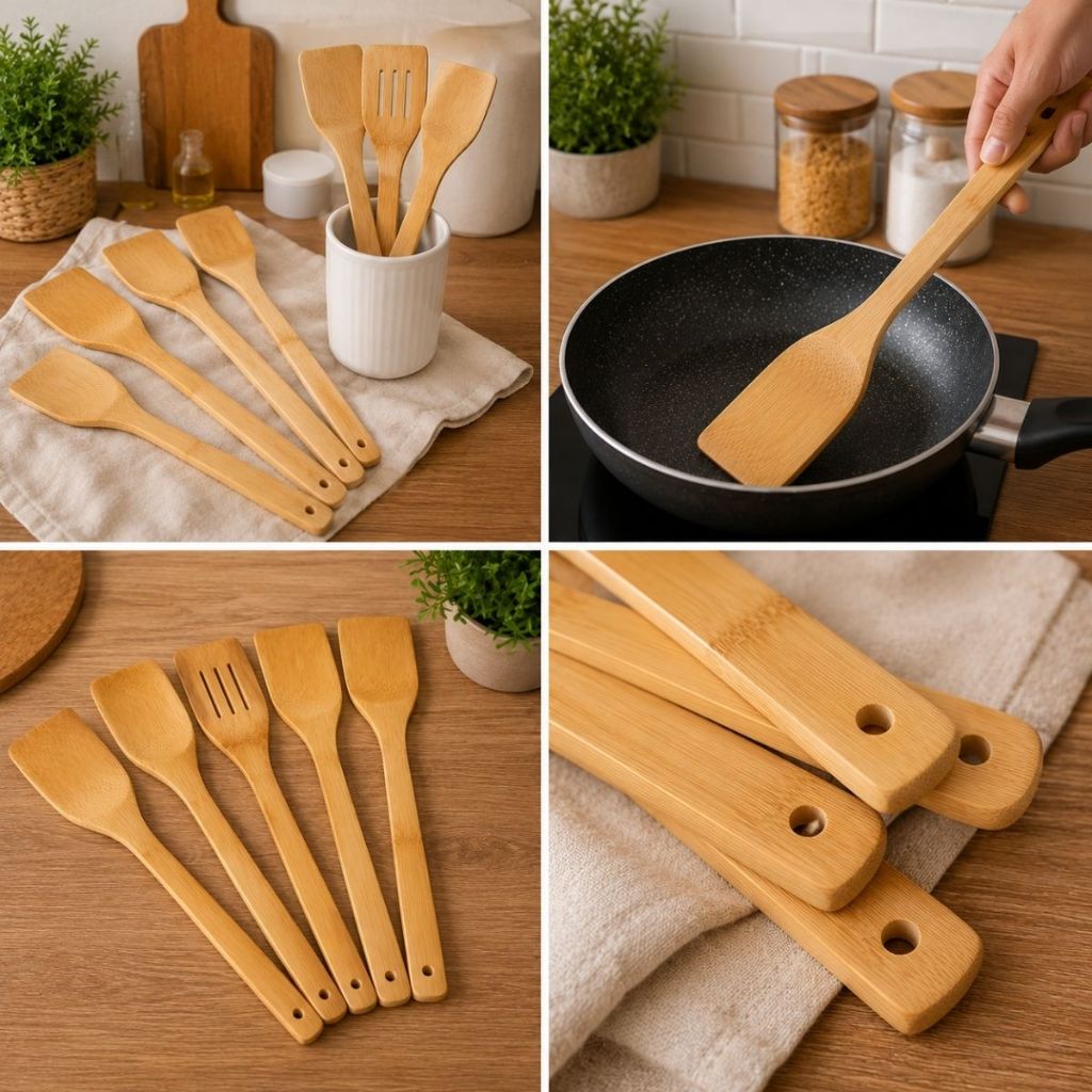 Espátula Tipo Bambu Utensílios de Cozinhar Colheres de Madeira Atacado Duhome 29x6cm Cozinha