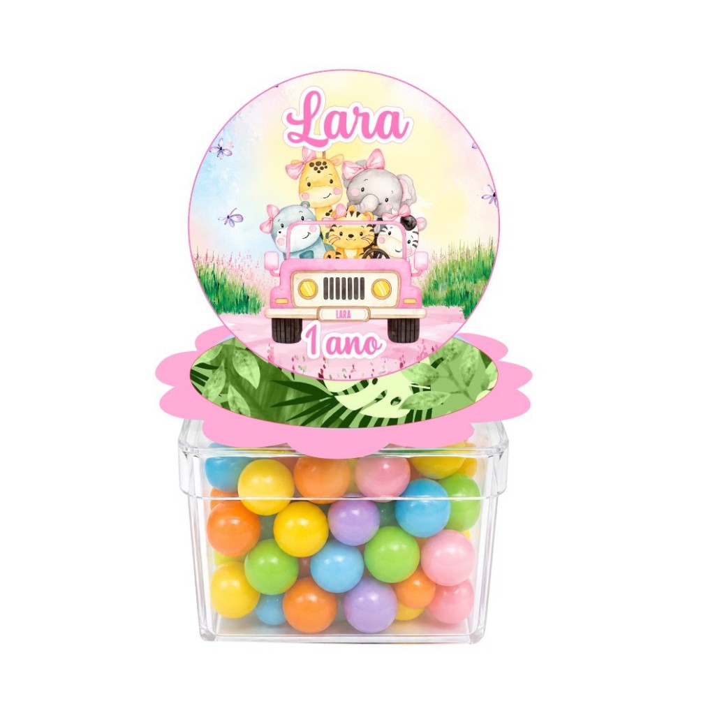 Aplique 3D Safari rosa para Caixa Acrílica  - Lembrancinha Aniversário Festa Infantil - Envio Rápido