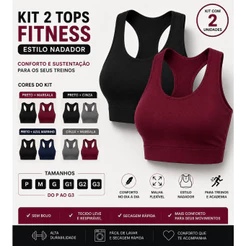 KIT 2 Ou 3 Top Nadador Suplex Liso Academia Fitness Menor Preço Roupas Femininas