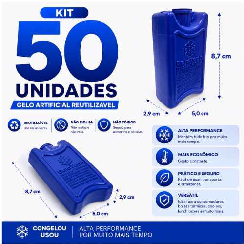 Placa bolsa gelo em gel artificial reutilizavel rigido 100 ml 50 unidades gelox cooler transporte