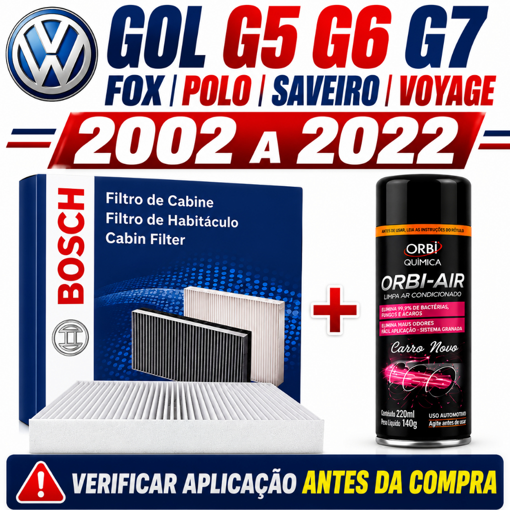 Filtro Ar Condicionado + Higienizador Gol G5 G6 G7 Fox Polo Saveiro Voyage
