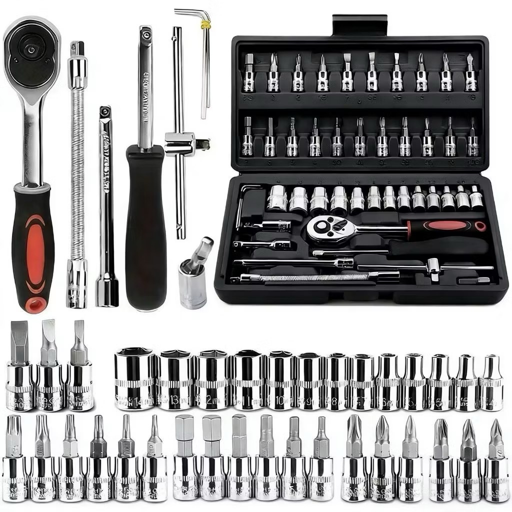 Kit De Ferramentas 40-46 Peças Jogo De Soquetes Chave Catraca Reversível Com Maleta Jogo De Ferramentas Completo