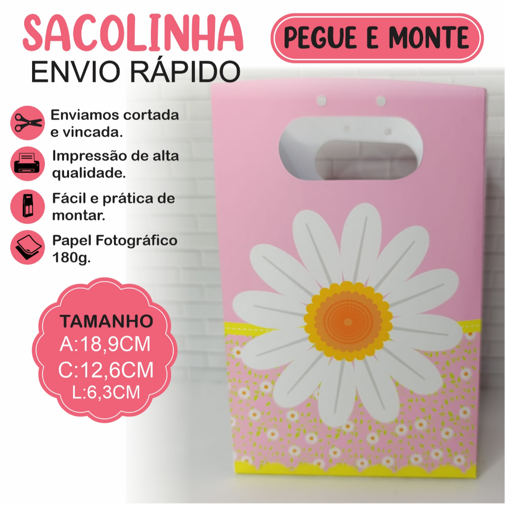 Sacolinha MARGARIDA lembrancinha de festa personalizada PEGUE E MONTE - sacolinha surpresa