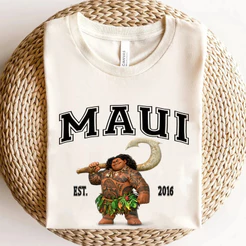 Camiseta Adulto e Infantil 100% Algodão Unissex Filme Desenho Moana Estampa Maui - College Edition