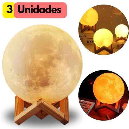Luminária Lua 3D LED – Abajur Com Decoração Moderna