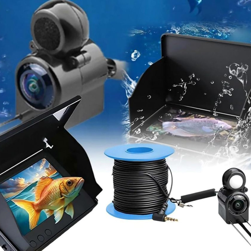 Underwater Fishing Camera LCD Monitor Fish Finder Waterproof Boat Cable 20m 4.3" IPS Finder, IP68 1080P Camera 10000mAh