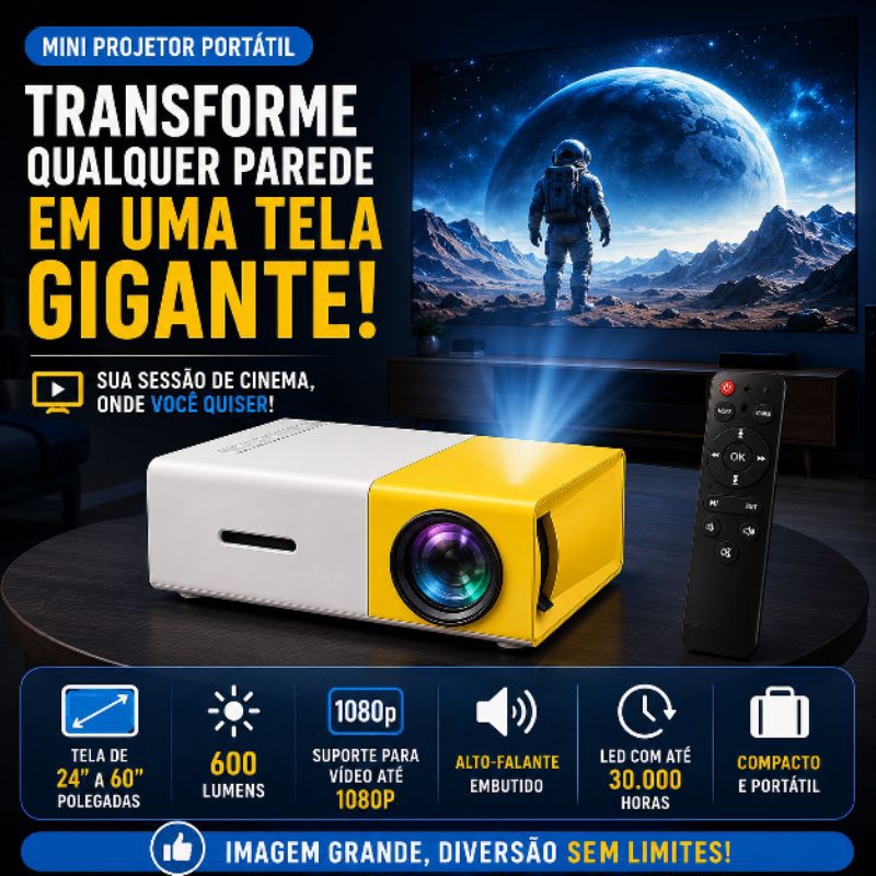 Mini Projetor Portátil LED 1080P HDMI Home Cinema Compatível Celular Notebook TV Box