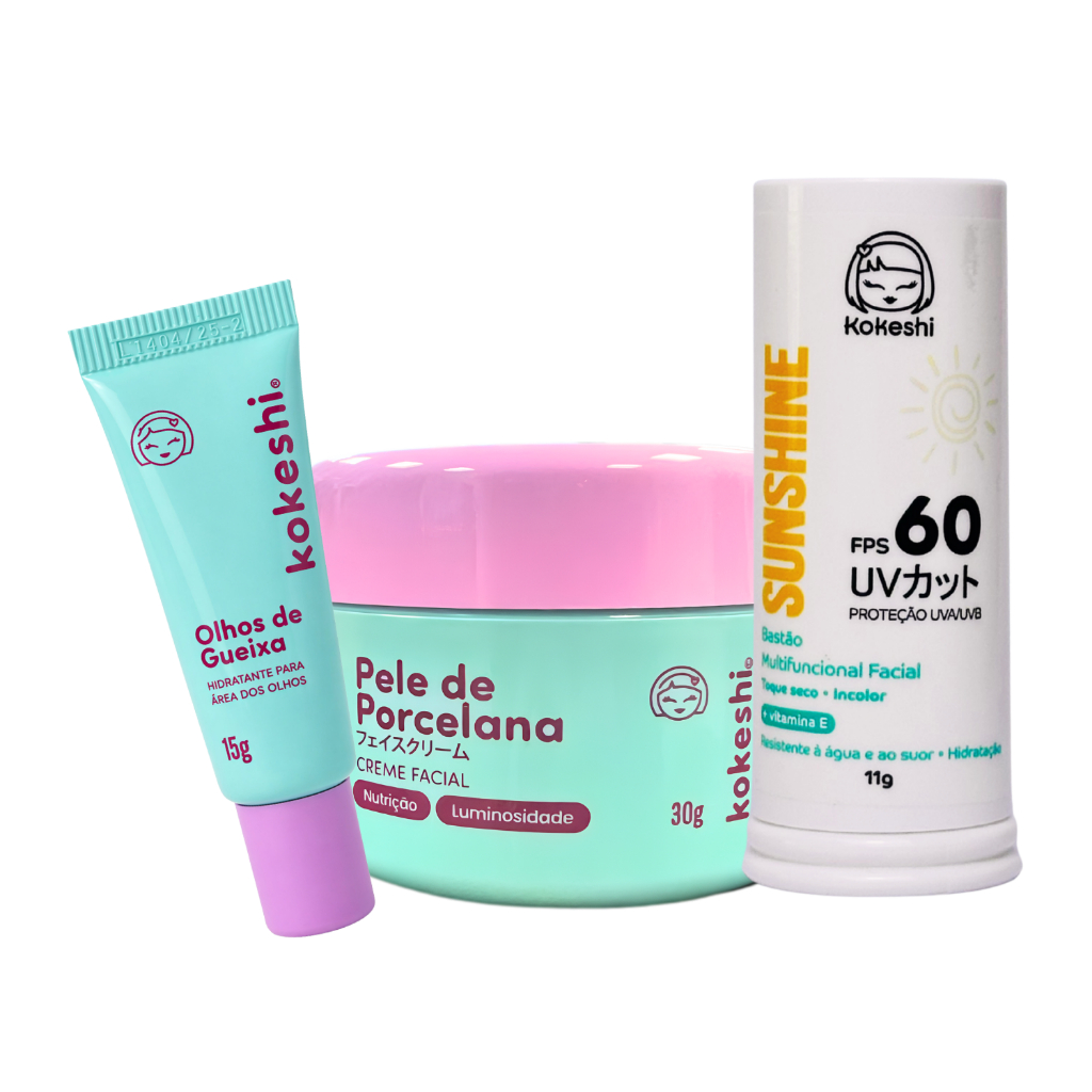 Kit Bastão Facial FPS60 Renovadores Pele Porcelana Kokeshi