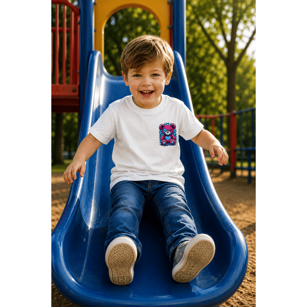 Camiseta Infantil Streetwear Malha 30.1 100% Algodão Camisa Estilosa  Urso Pink
