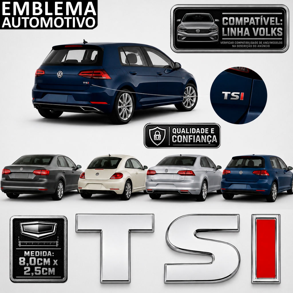 Emblema Traseiro Tsi Vw Polo Up Golf Jetta Novo Fusca Passat 80X25