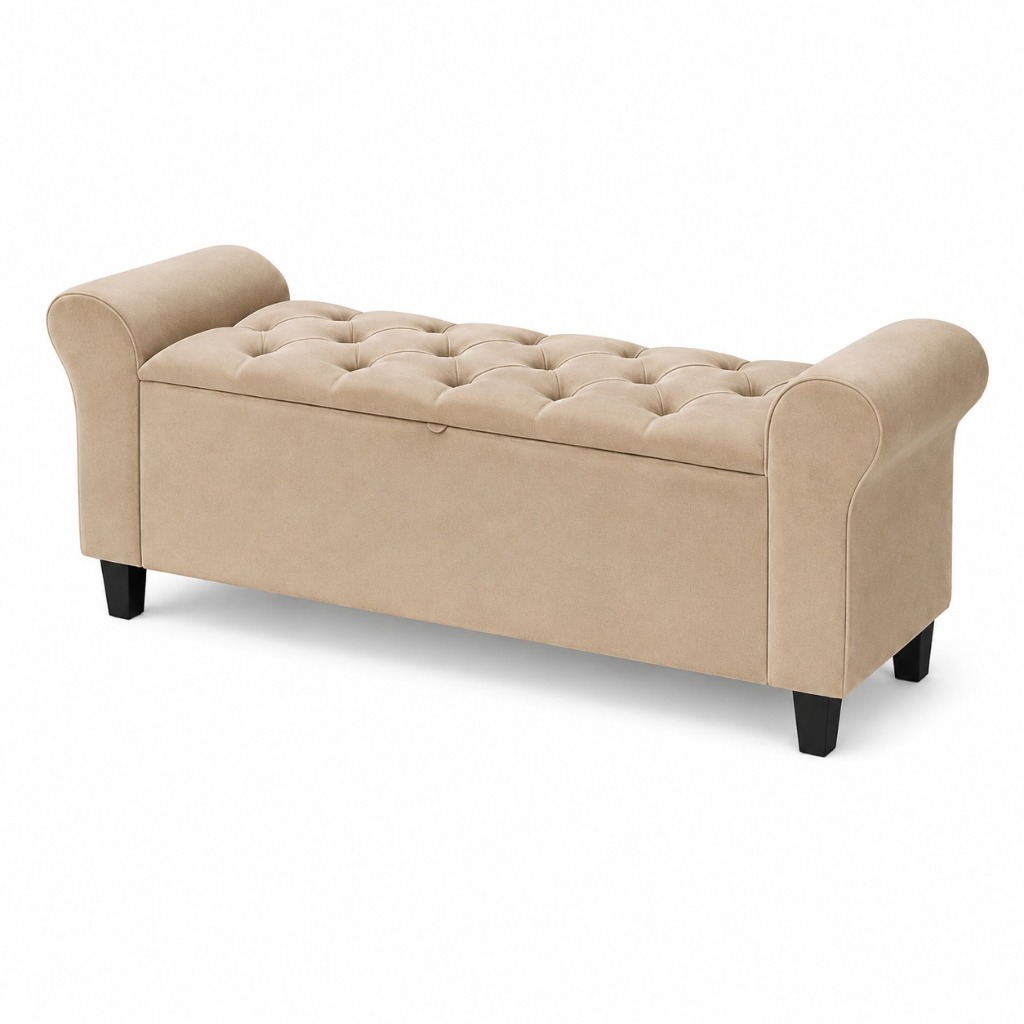 Recamier Paris Estofado 1,20m Puff Banco para Quarto Sala Suede