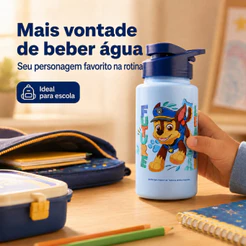 Garrafa Garrafinha de Água Infantil Squeeze Patrulha Canina Chase 500ml Transparente Bandeirante
