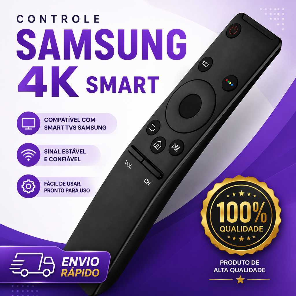 Controle Remoto Compatível Samsung Smart TV 4K UHD Crystal UHD Sem Voz