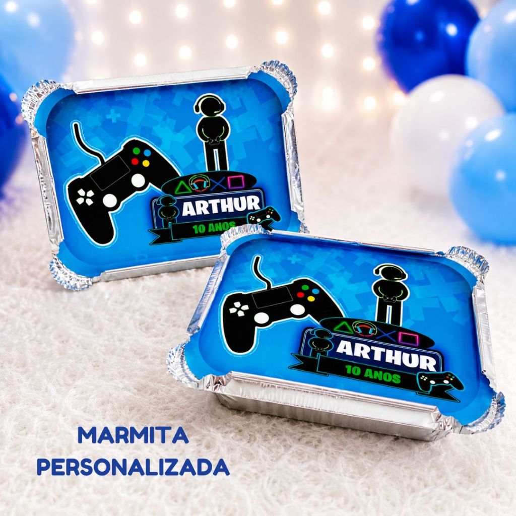 Marmita Personalizada Tema VIDEO GAME Menino | Lembrancinha de Aniversário Infantil | Marmitinha Festa VIDEO GAME