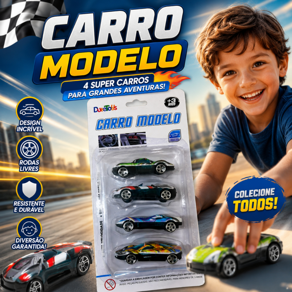 Kit Com 4 Carrinhos Coloridos Coleção Carros De Brinquedo tipo Hot Wheels Colecionavel Carro Modelo