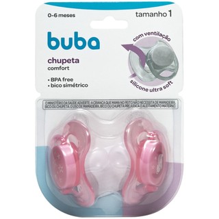 Kit 2 chupetas Tamanho 01 0-6meses Rosa - Buba - Ursinho e Estrelinha - Silicone com Ventilação - Comfort bico simétrico