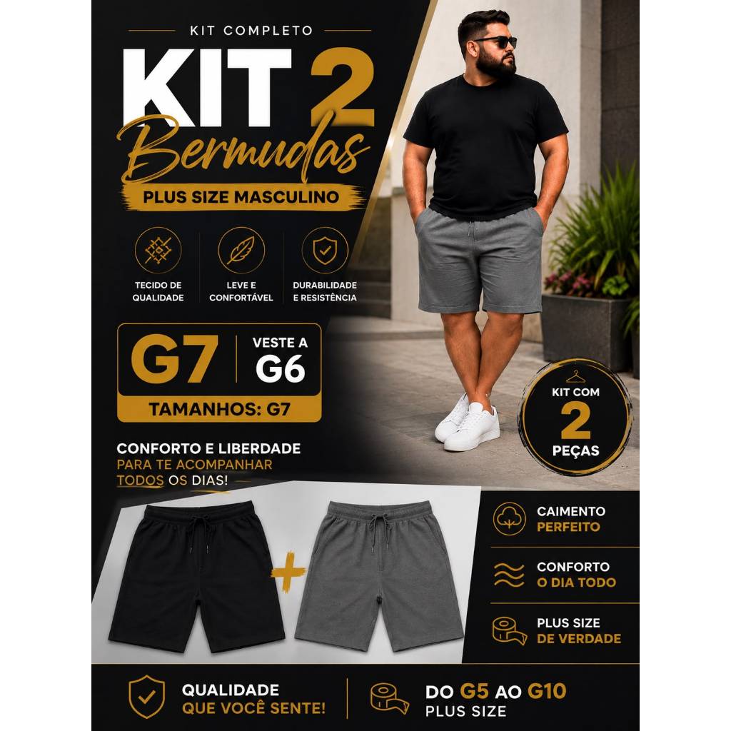 Kit 2 - Bermuda Plus Size - (G6 - G7) - Esporte - Academia - Dia a Dia - Moda Masculina