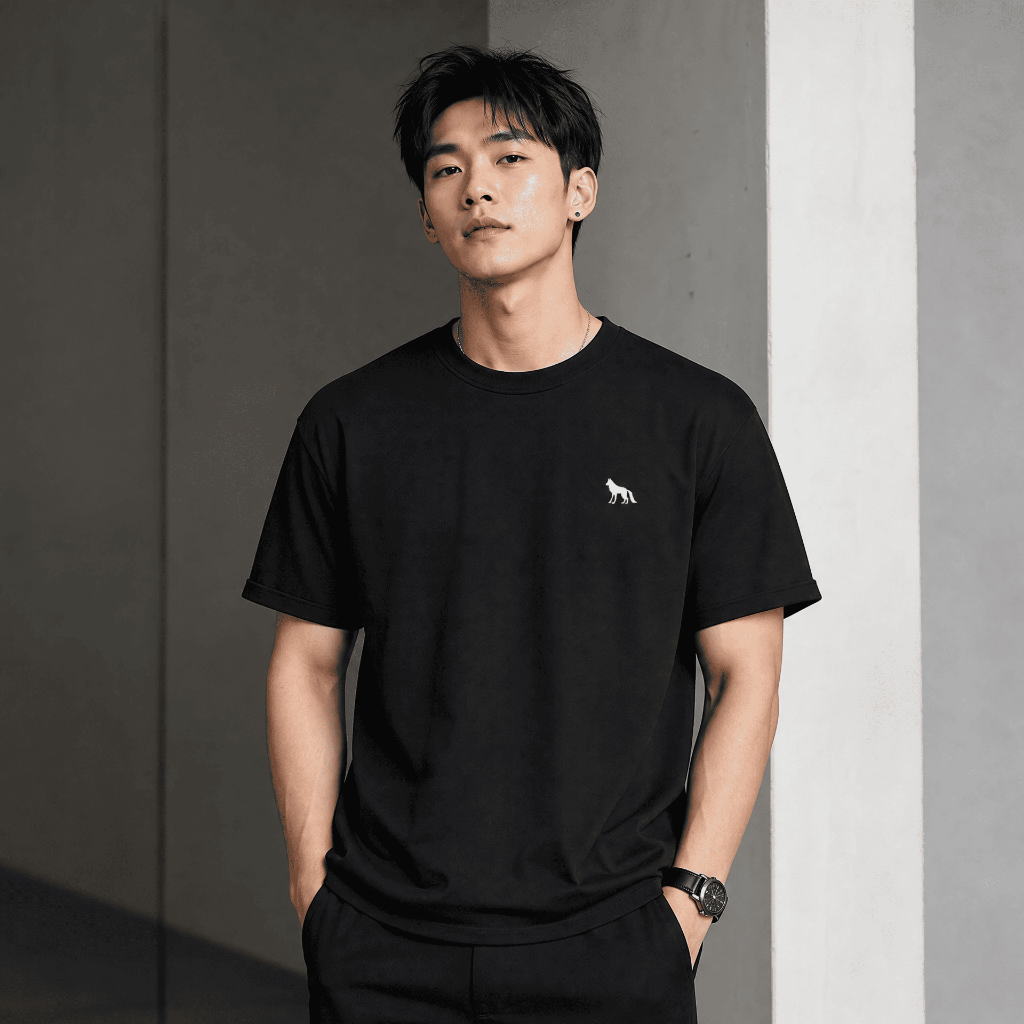 Camiseta Oversized Lobo Minimalista Básica Preta Streetwear Unissex 100% Algodão Premium Lançamento