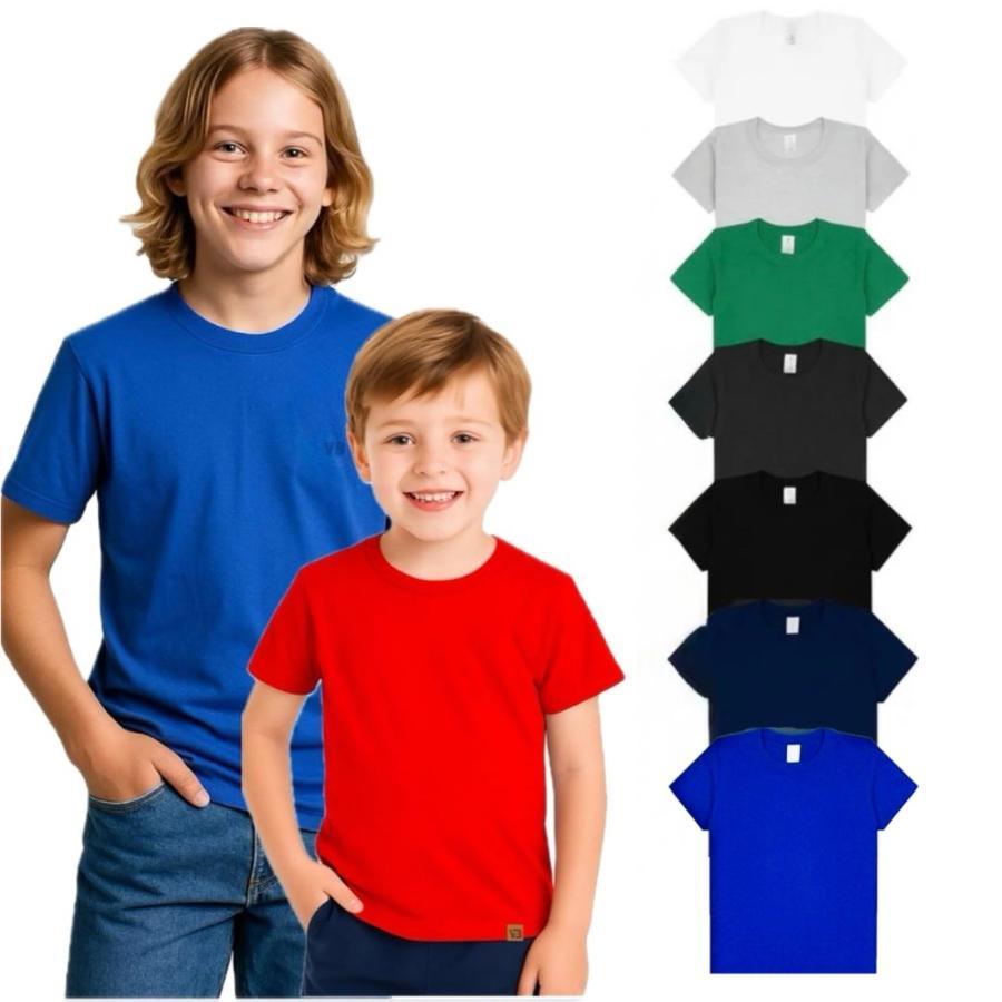 Kit 3 Camisetas Manga Curta Infantil e Juvenil de Menino - camiseta lisa básica masculina de verão 2 ao 16 anos
